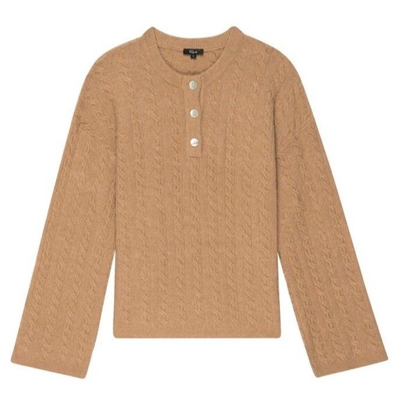 Rails Luma Wool Blend Brown Cable Knit Quarter Button Sweater Dropped Sleeve Med - Picture 7 of 9